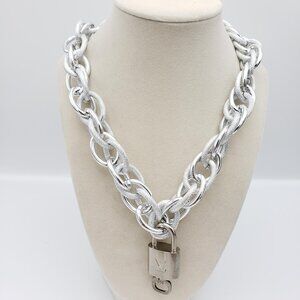 Authentic Louis Vuitton Padlock w/Unbranded Stainless Steel Plated Silver Chain